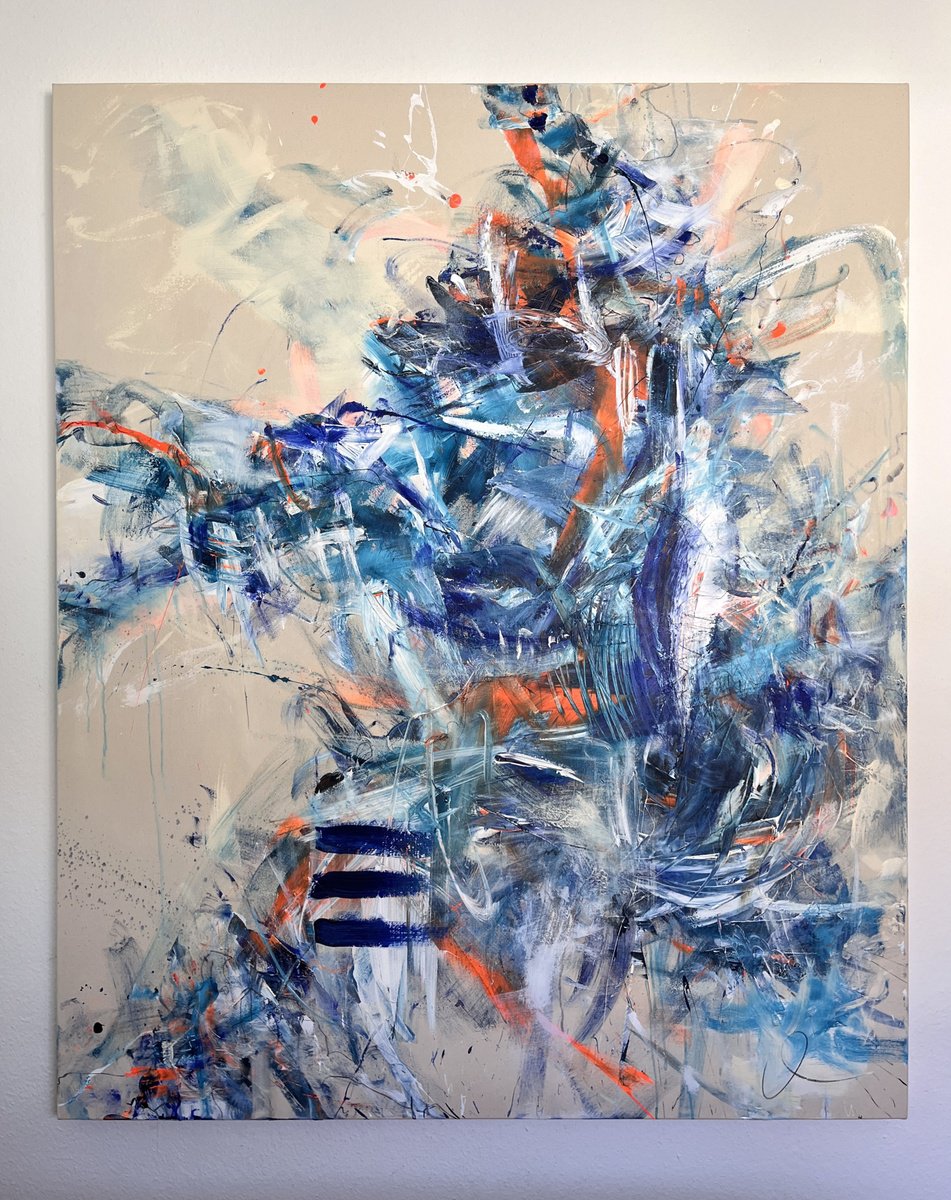 Expressive Abstract Acrylic Painting By Maria Bevilacqua-Fischer, 55 X 67", In The Flow Of Becoming, Original Artwork