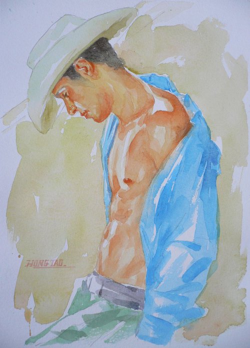 watercolour painting  cowboy #16-4-25-03 by Hongtao Huang