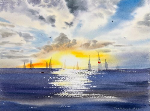 Yachts at sunset #4 by Eugenia Gorbacheva