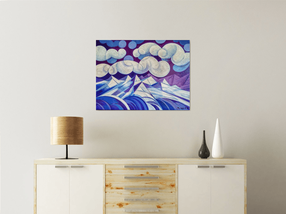 Winter evening (60x80cm, cubism, oil painting, ready to hang)