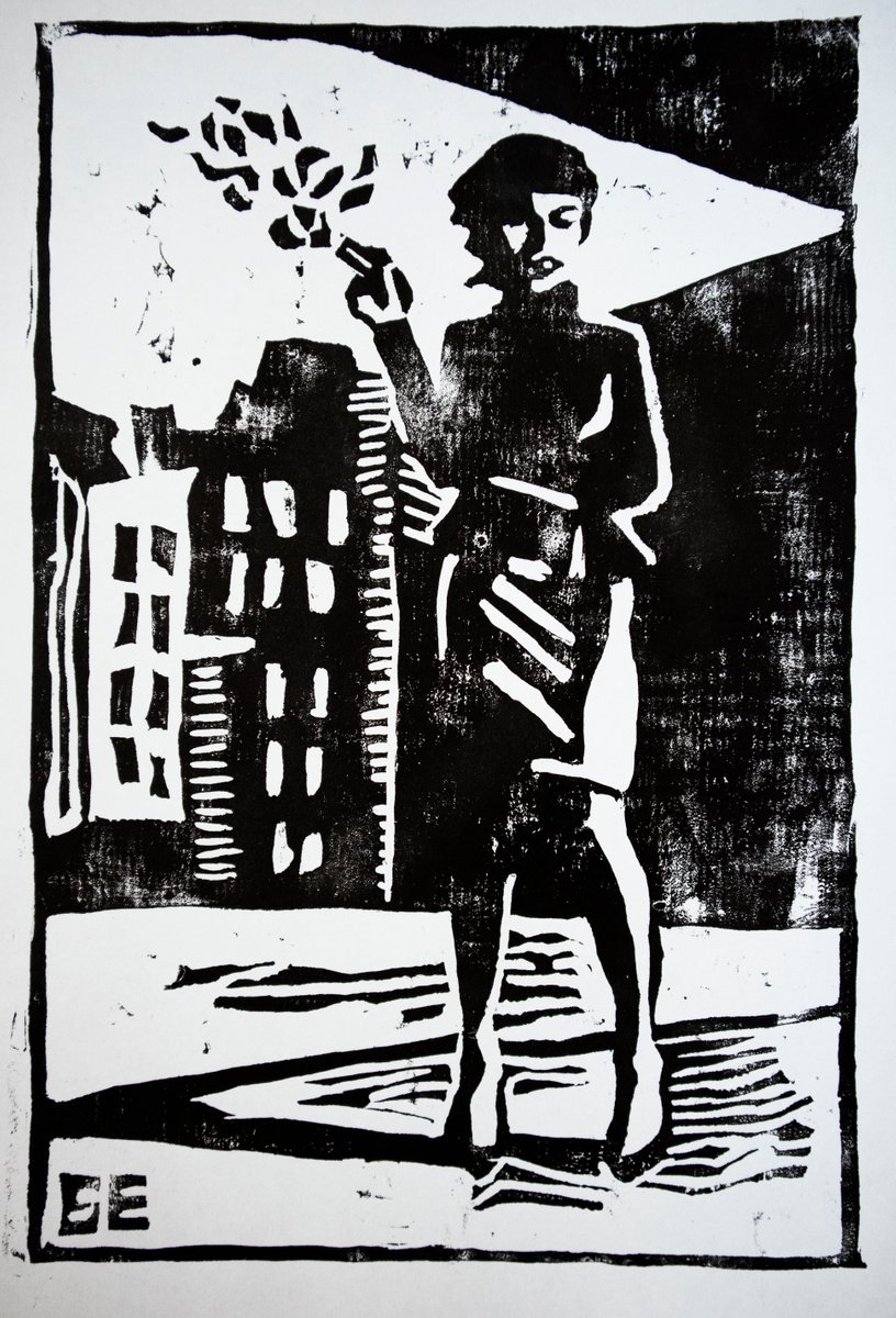 Graphic Portrait Linocut By Kateryna Bortsova, 7 X 11", Paris Girl, Original Artwork