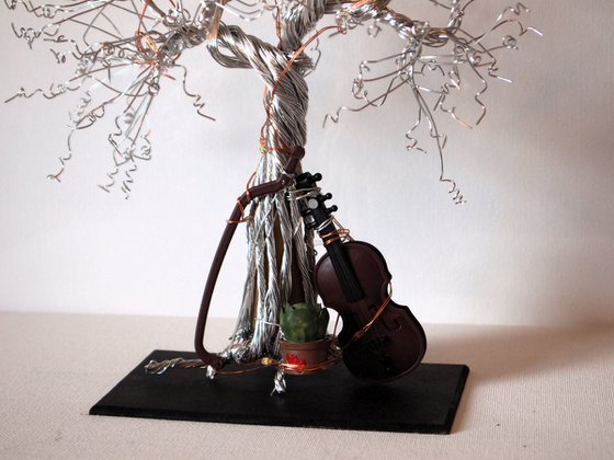 Silver Tree with violin and plant
