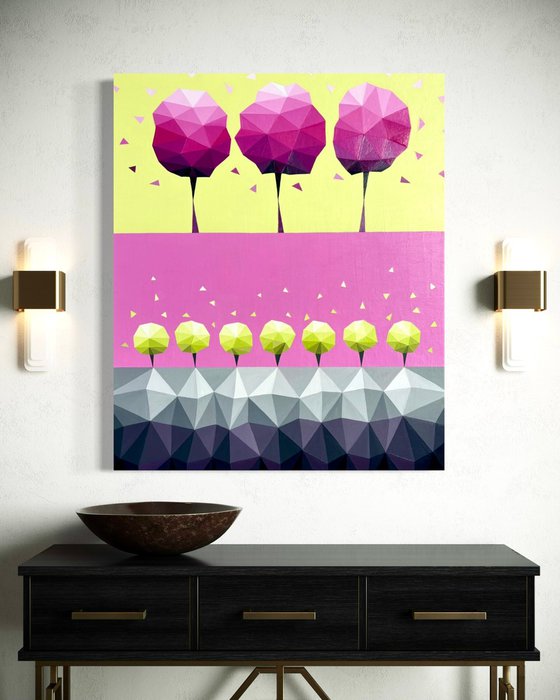 PINK AND LEMON ABSTRACT TREES