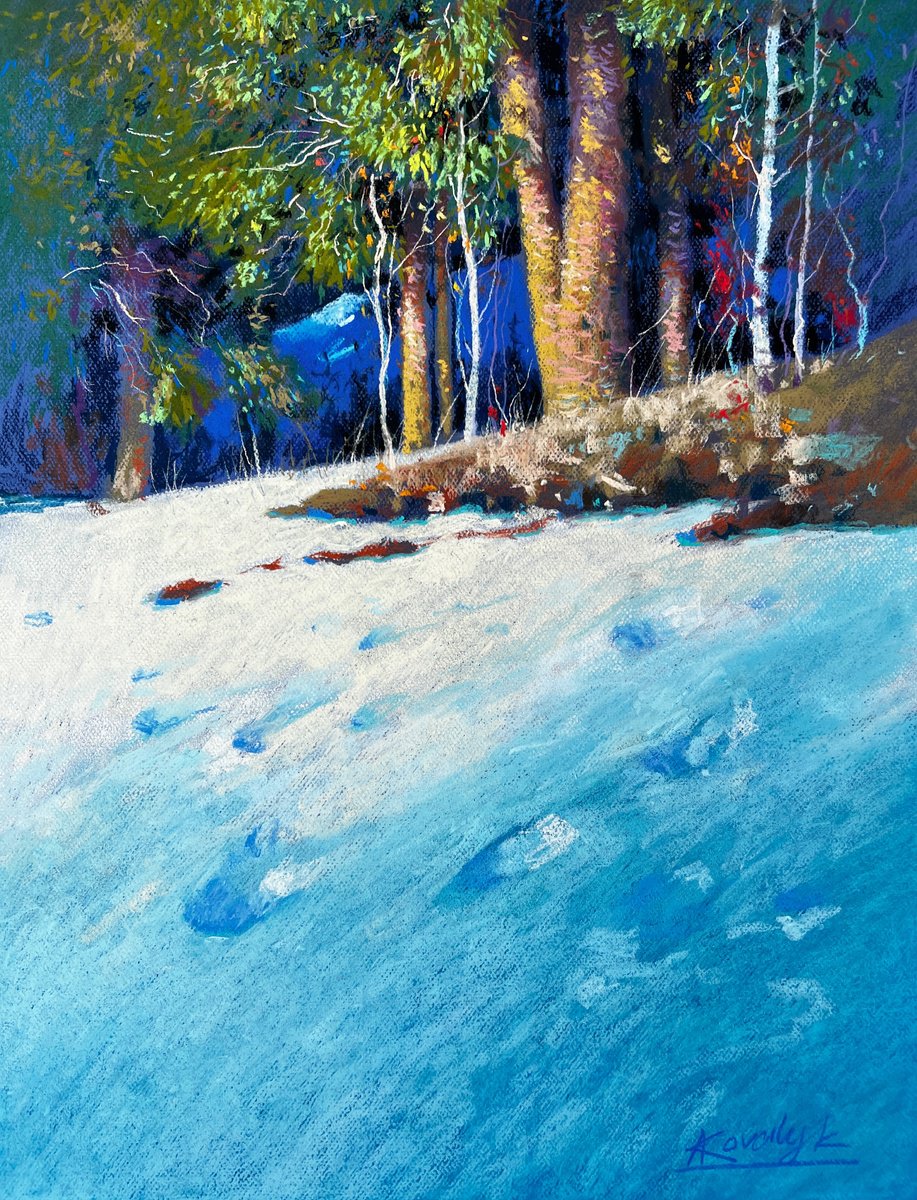 Impressionistic Pastel Drawing , Winter Day By Andrii Kovalyk, 20 X 26, Artwork For Sale On Artfinder