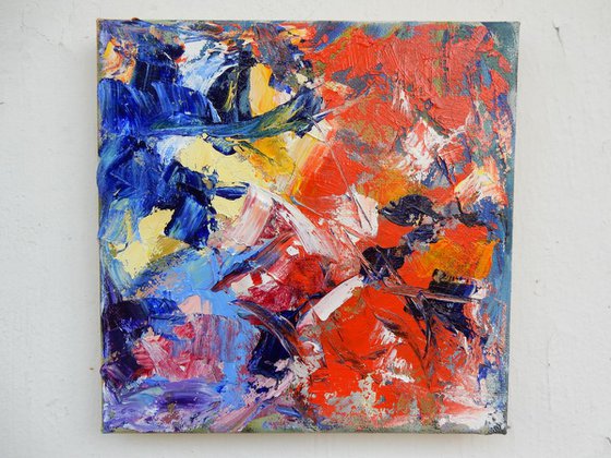 Abstract in blue and red. Palette knife.