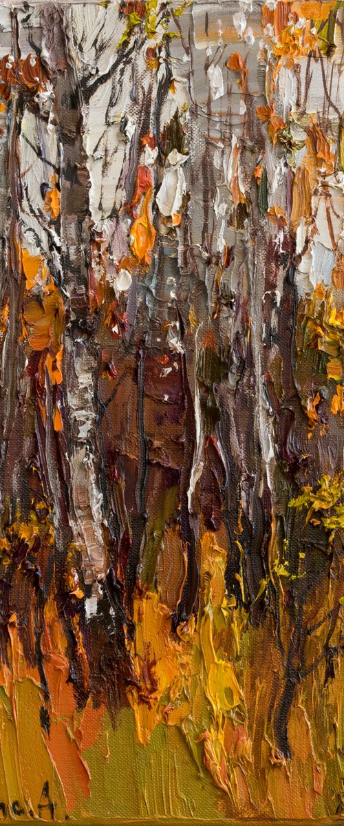 Autumn forest. Impasto  Landscape painting by Anastasiia Valiulina