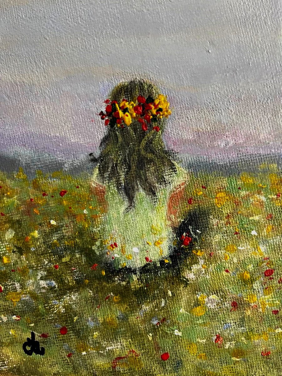 Impressionistic Landscape Acrylic Painting By Cristina Mihailescu, 5 X 7, Summer Girl, Original Artwork