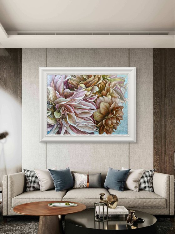 Dahlias and brown roses