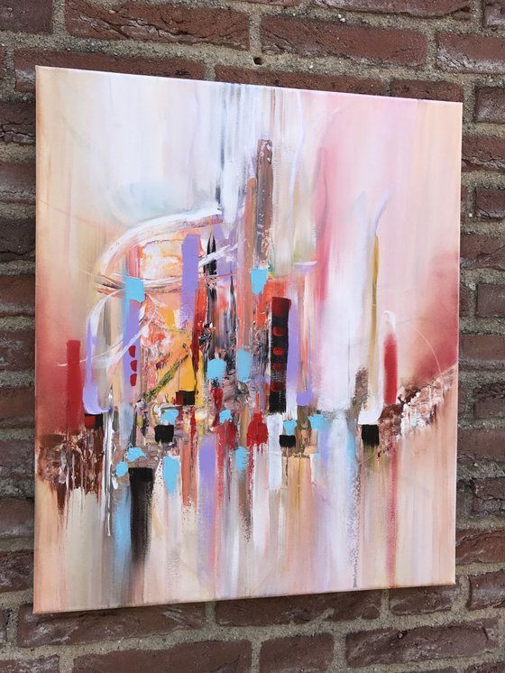 " Futuristic city" ,  Abstract Acrylic Painting - 50x60cm