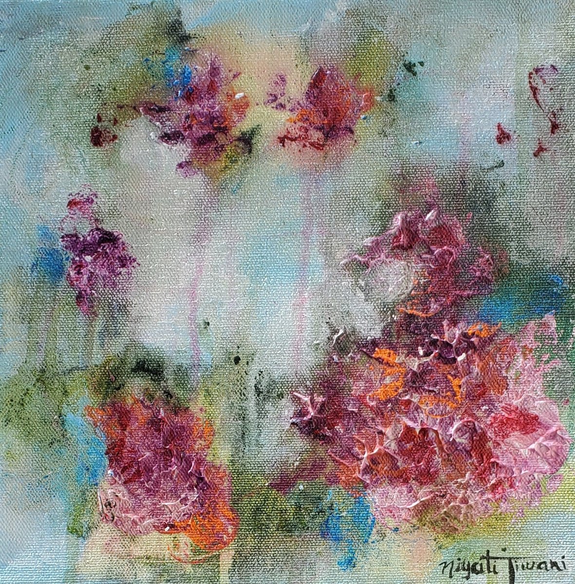 Impressionistic Botanical Acrylic Painting By Niyati Jiwani, 10 X 10", New Beginnings, Original Artwork