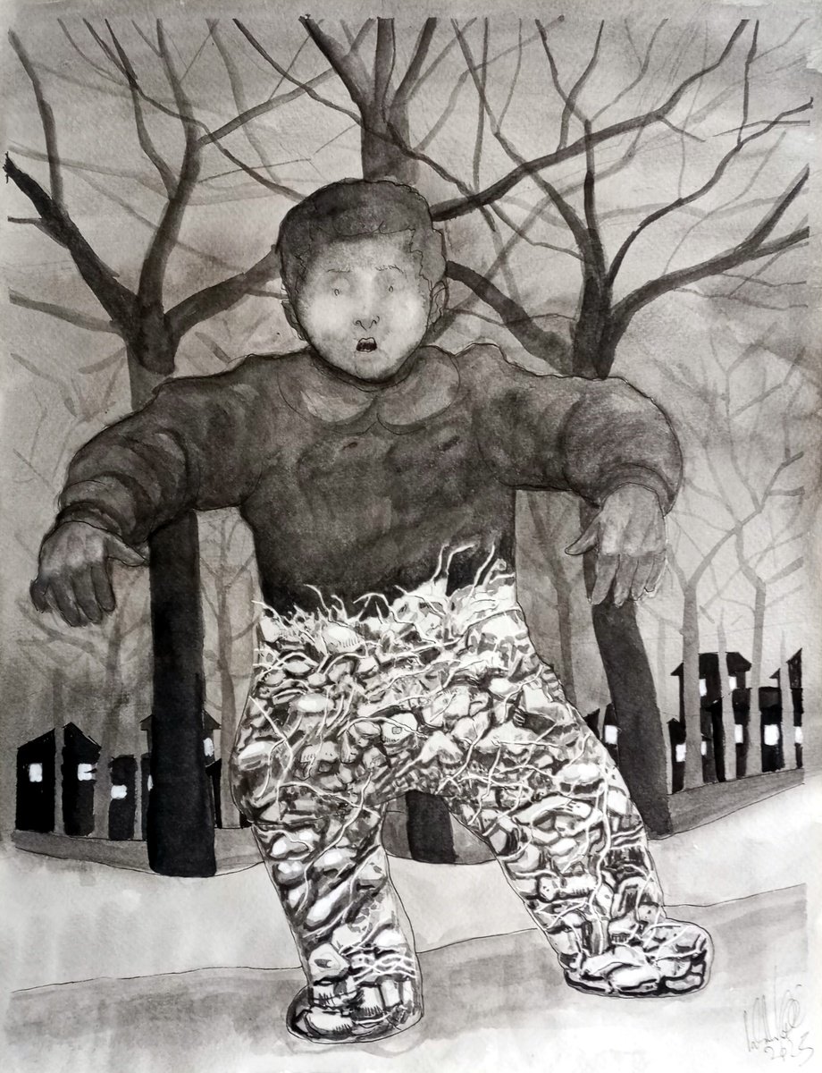 Illustrative Portrait Drawing By Paolo Beneforti, 12 X 16", The Rubble Bearer, Original Artwork