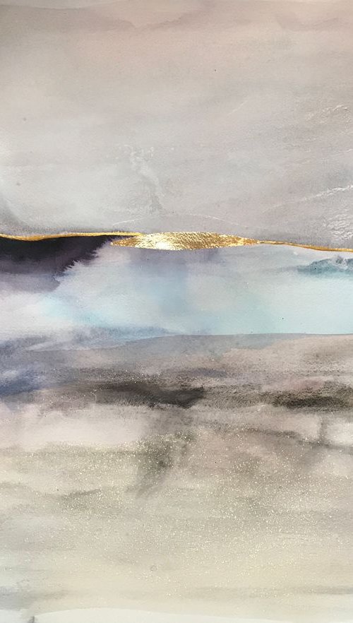 "Silence3" Abstract large landscape atmospheric neutral organic painting by Henrieta Angel
