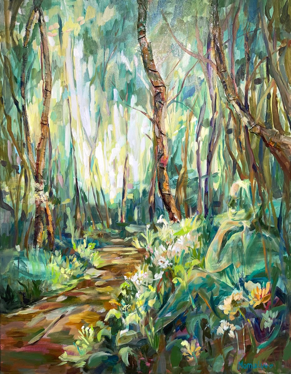 Impressionistic Landscape Oil Painting By Momalyu, 28 X 35", Alone With Oneself, Original Artwork