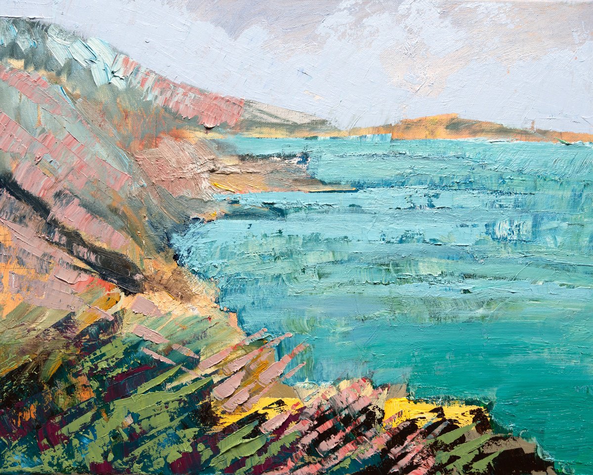 Flowers On The Coast Path By Elizabeth Anne Fox, 20 X 16, Artwork For Sale On Artfinder