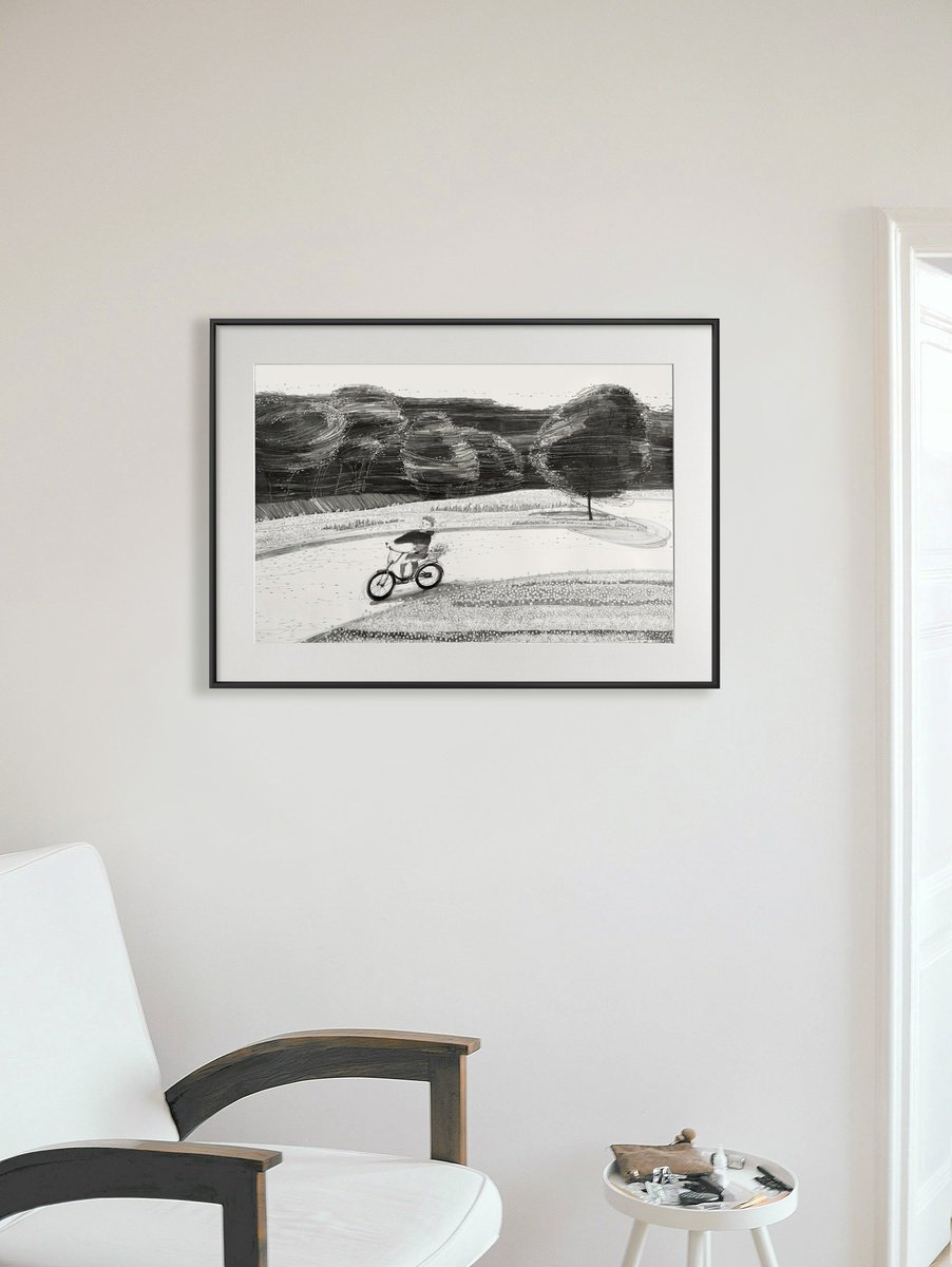 Impressionistic Portrait Drawing By Victoria Alferonok, 28 X 20", Wind In The Hair, Original Artwork