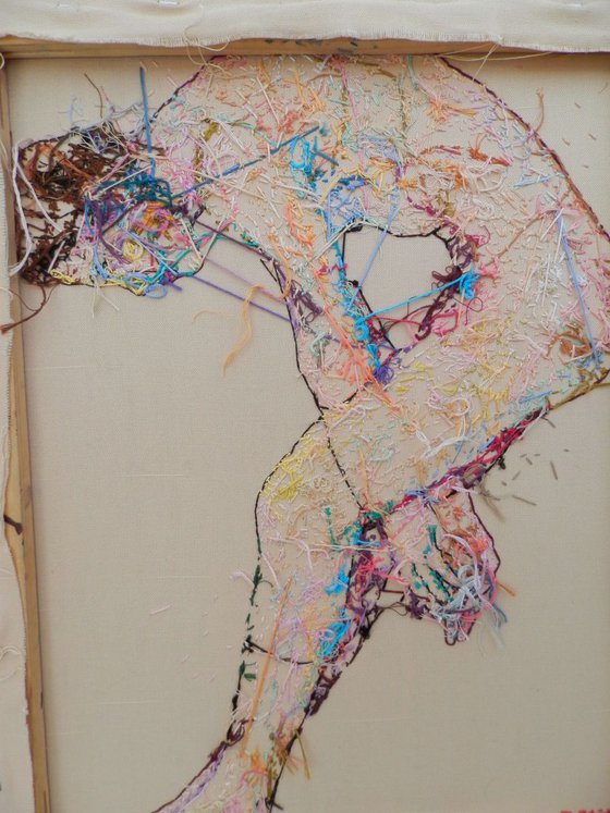 Nude Embroidery Art Hand Stitched Male Nude Standing Original Hand Made Figure Study Nude Art