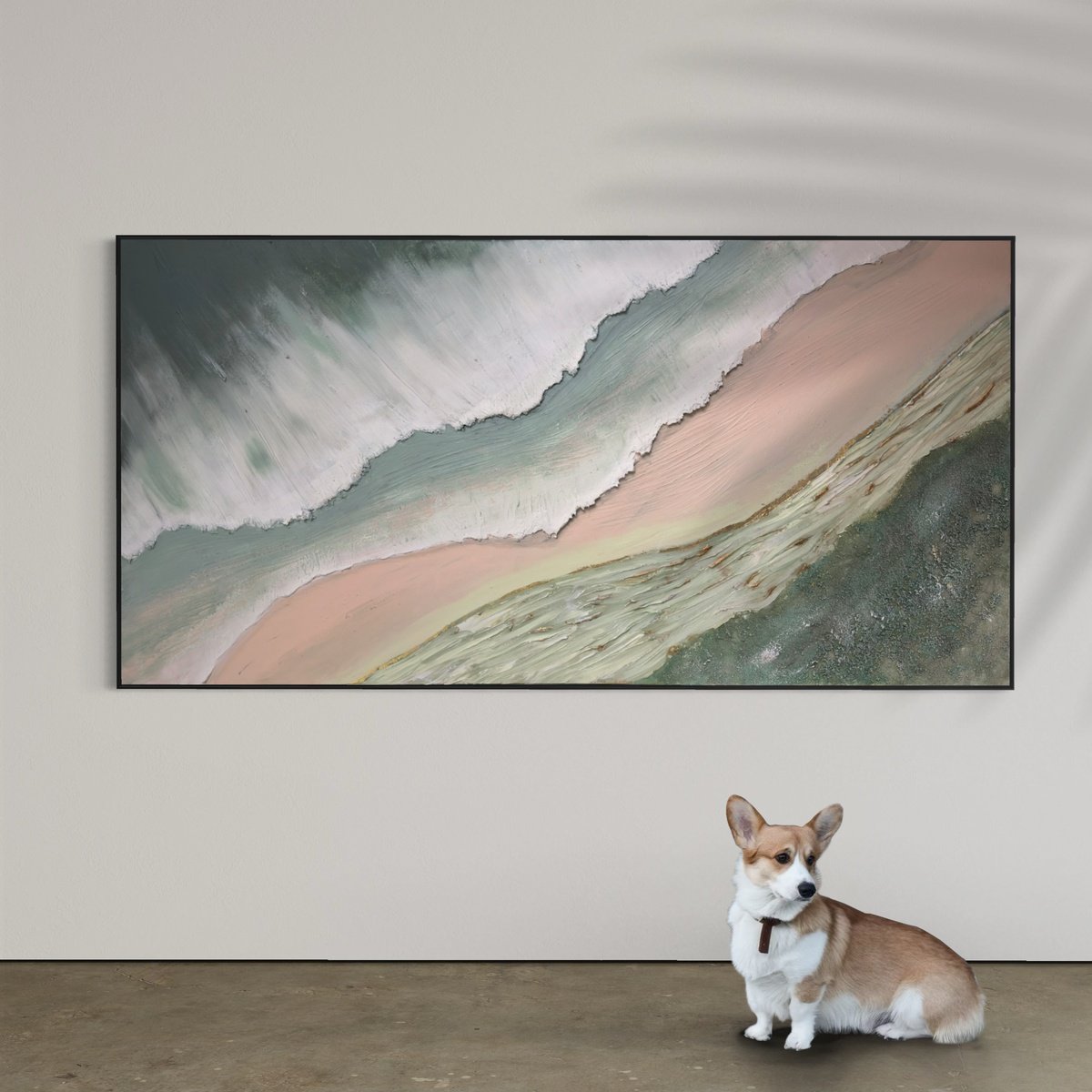 Serene Shoreline Peach N Green 1 90X180 By Marie Antuanelle, 71 X 35, Artwork For Sale On Artfinder