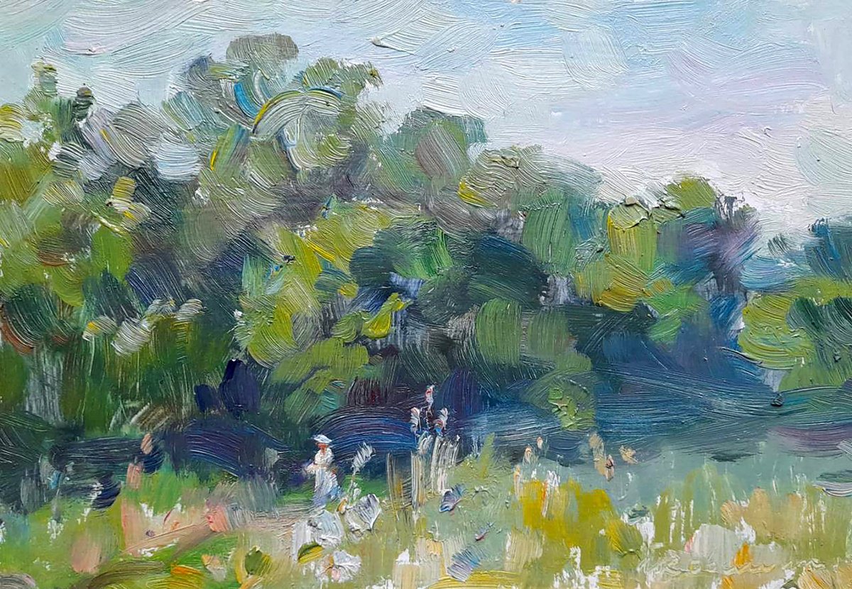 Impressionistic Landscape Oil Painting By Ivan Kovalenko, 9 X 6, Walk In The Woods, Original Artwork