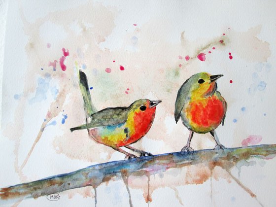 Colourful Garden Birds on branch