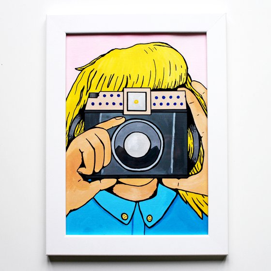 Snap! Retro Camera Pop Painting on Unframed A4 Paper