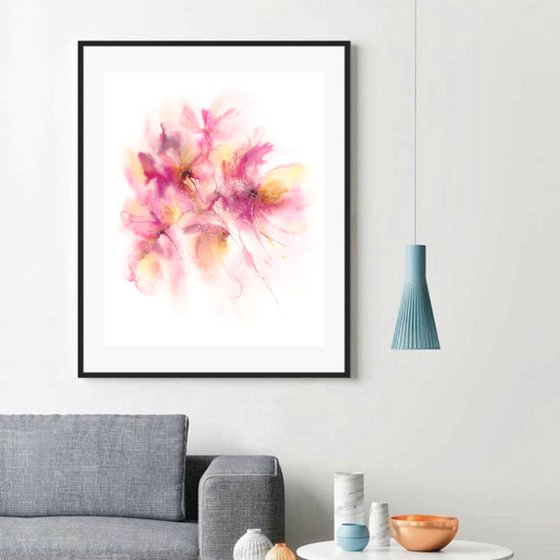 PINK WATERCOLOR PAINTING, LOOSE FLOWERS ART SAKURA