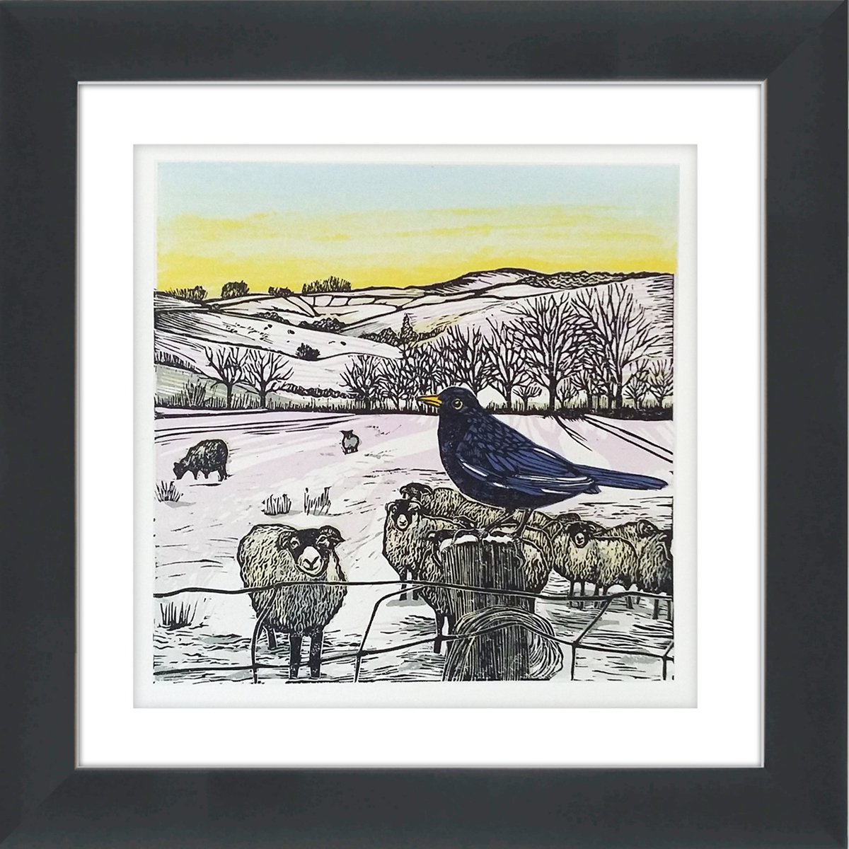 Evensong - Ready to hang, framed linoprint by Carolynne Coulson