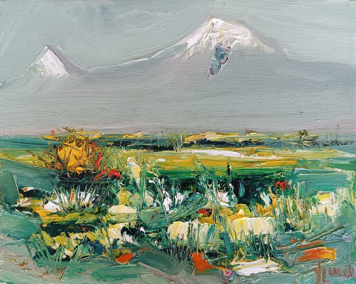 Impressionistic Landscape Oil Painting By Vlas Ayvazyan, 12 X 9", Awakening Valley, Original Artwork