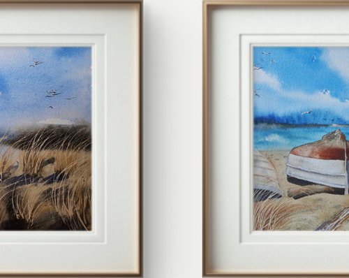 Set of 2. Boat on the beach by Yuliia Sharapova