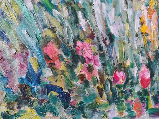 Garden (Irises) diptych. Original oil painting from USA.