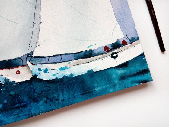 Sailboat painting. Seascape