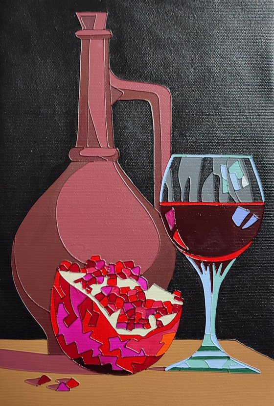 Wine with pomegranate - |Unique style of painting|