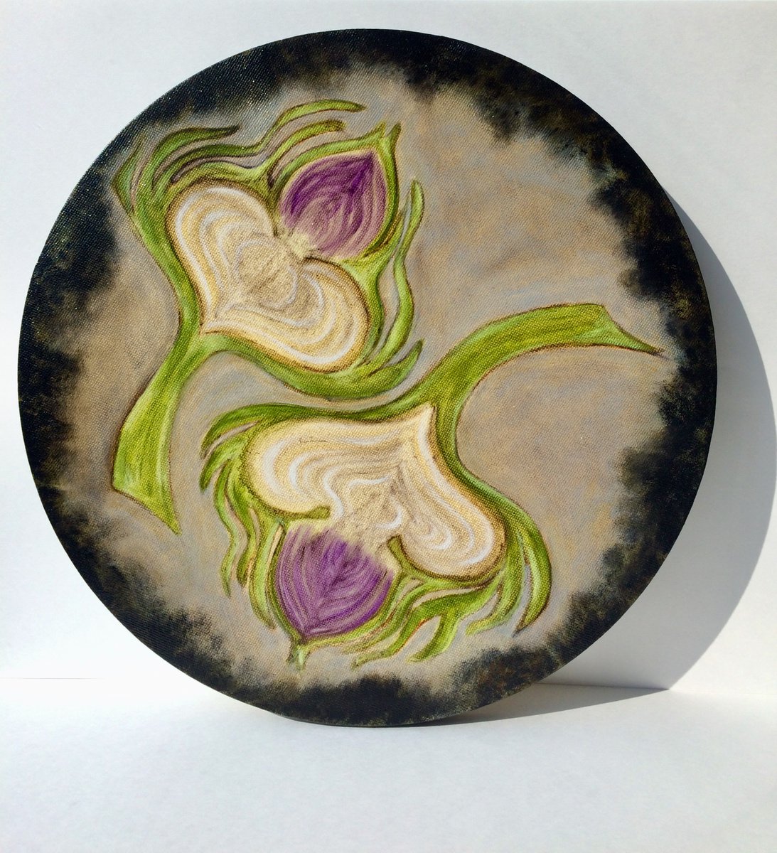 Two artichoke  hearts - Round painting by Olga Ivanova