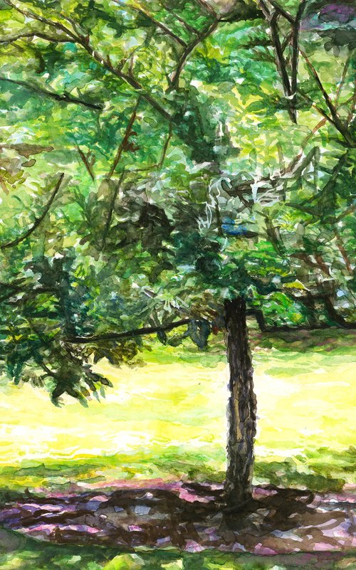 Original Green Tree Watercolor Painting | The Tree | Scenic Landscape | Green Nature Inspired Home Decor by Melissa Tobia