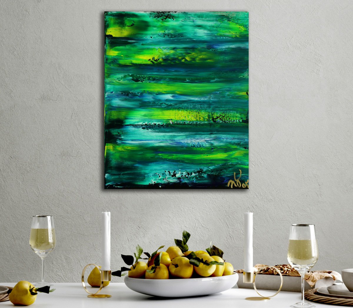 Abstract Acrylic Painting By Nestor Toro, 16 X 20", Joyful Green 2, Original Artwork