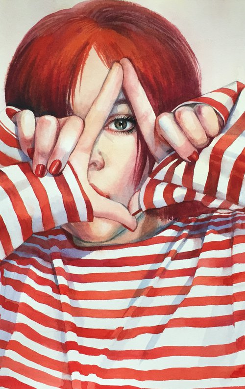 Girl in a striped sweater. Bright portrait of a girl. by Natalia Veyner