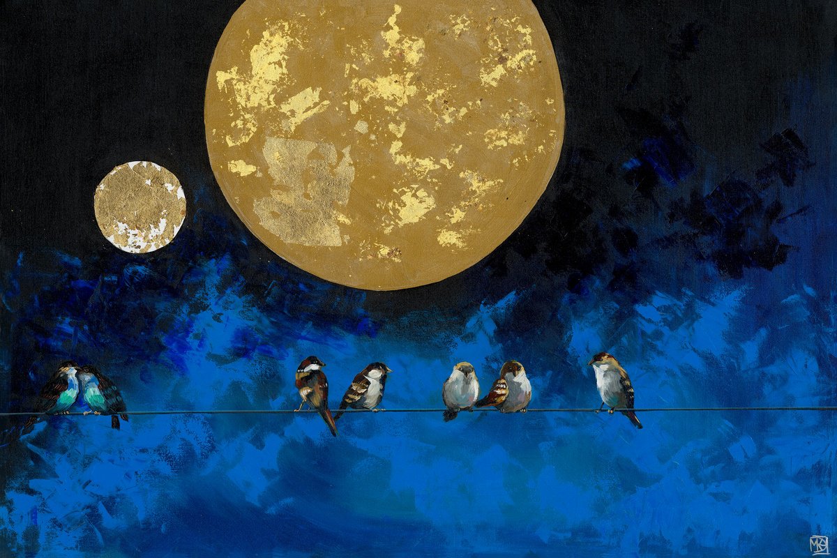 Maria Kireev | Original Acrylic Painting | Golden Blue Moon | 120 X 80Cm | Artwork For Sale On Artfinder