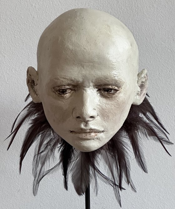 Ceramic Head with Feathers