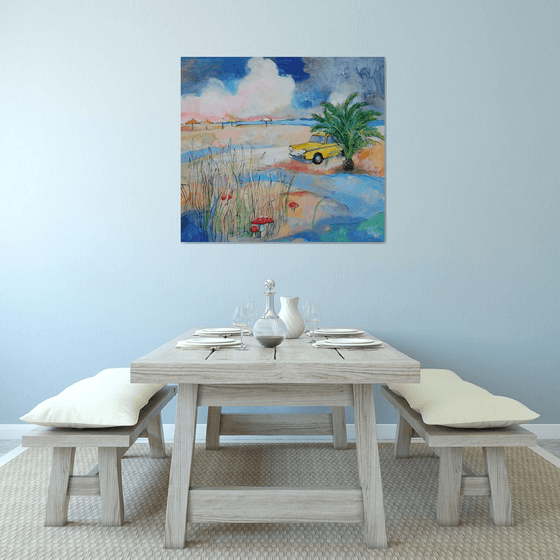 Сhecker. Mushrooms. Beach