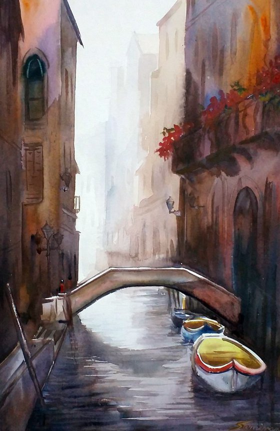 Morning Venice Canals - Watercolor Painting