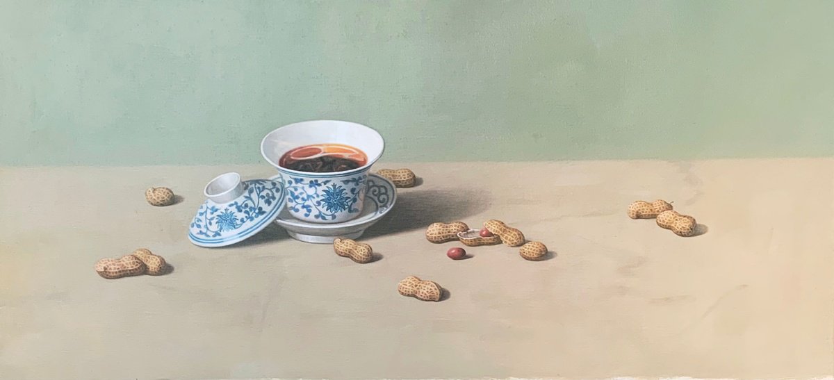 Photorealistic Still Life Oil Painting By Kunlong Wang, 39 X 18", Still Life:zen Art T252, Original Artwork