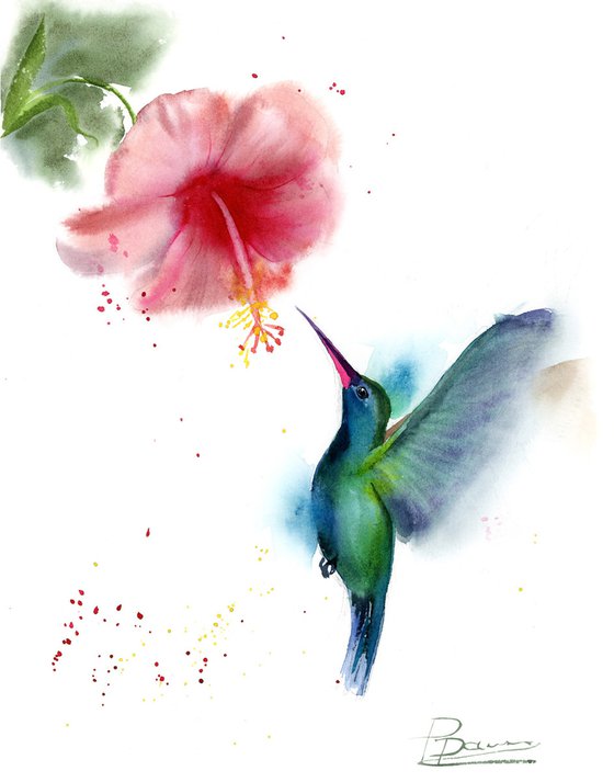 Set of 2 Hummingbirds  - Original Watercolor Paintings