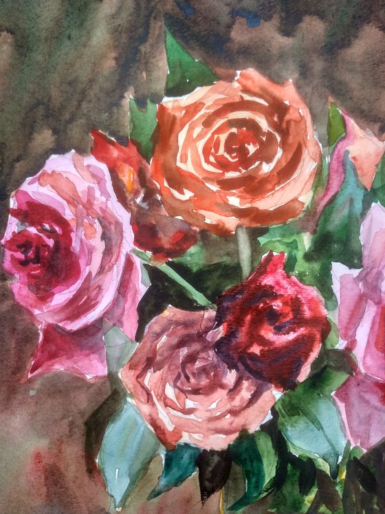 Roses in a Glass Vase