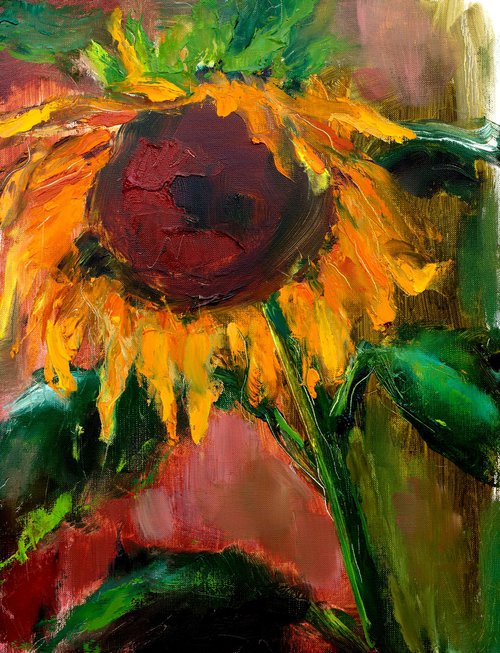 Vibrant Sunflower Painting on Paper Floral Art by Anna Lubchik