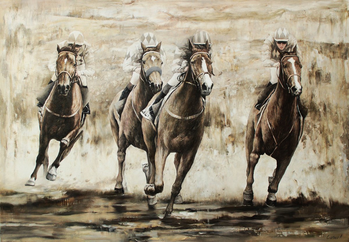 Abstract Portrait Oil Painting By Andrei Sitsko, 59 X 41, Gallop, Original Artwork