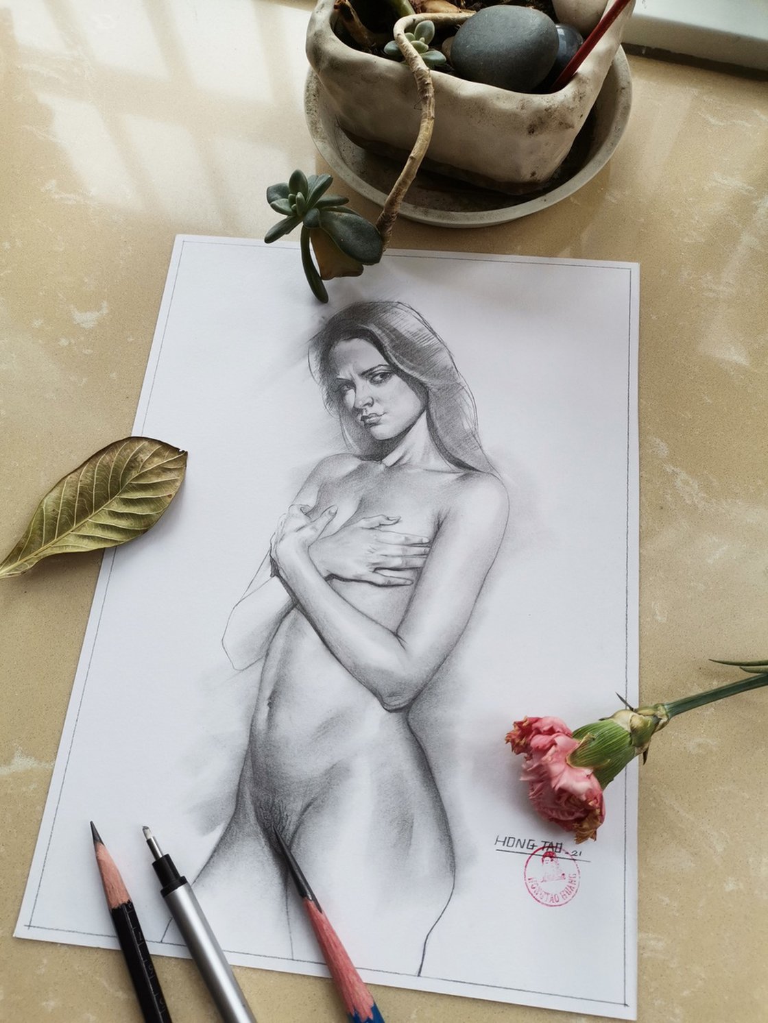 Pencil Drawing Femalel nude#23048 Pencil drawing by Hongtao Huang |  Artfinder