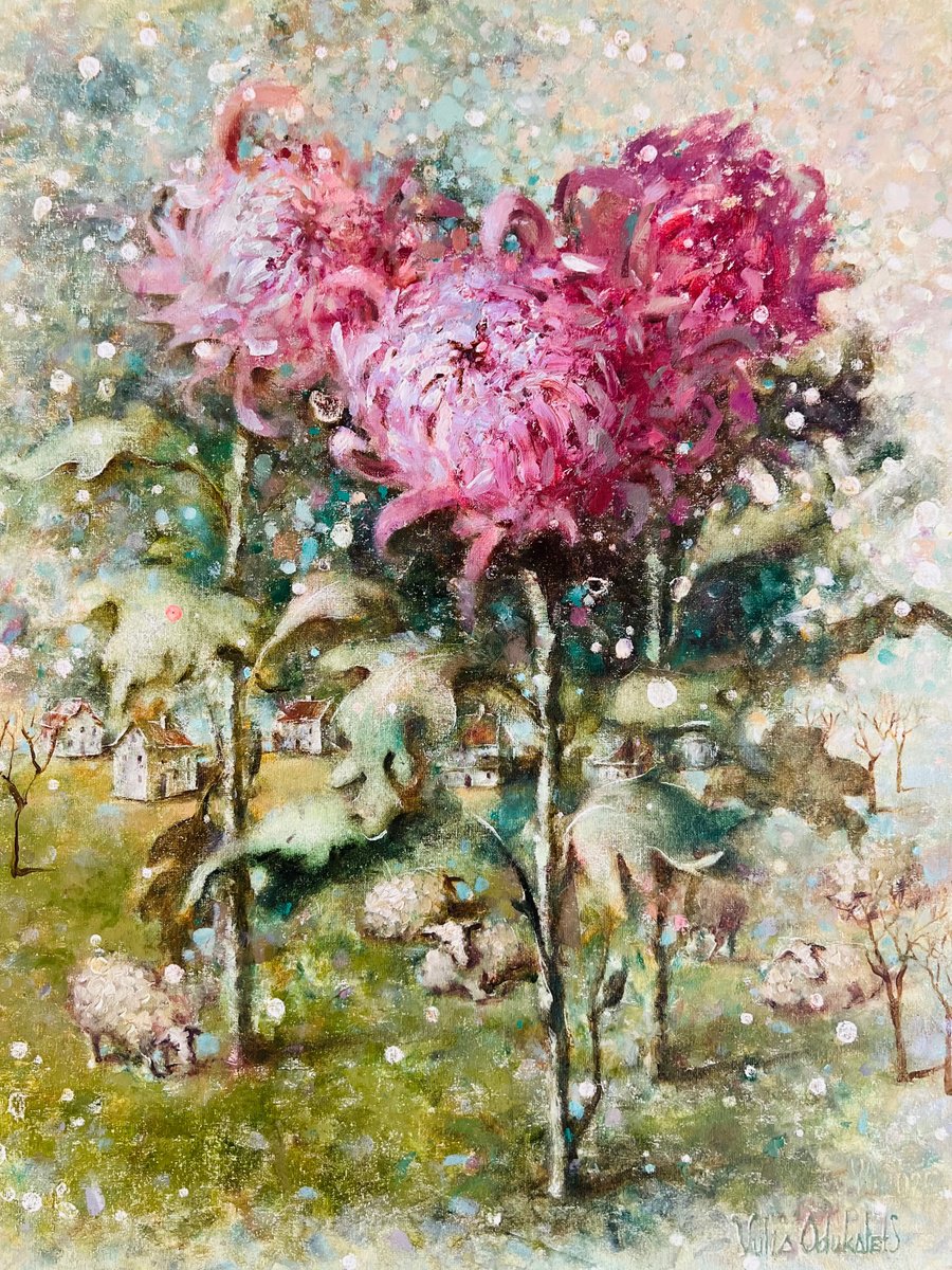 Impressionistic Giclee Print , Pink Autumn Chrysanthemums By Yulia Odukalets, 13 X 19, Artwork For Sale On Artfinder
