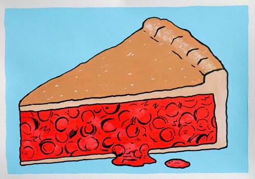 Slice Of Cherry Pie Pop Art Painting On A4 Paper by Ian Viggars