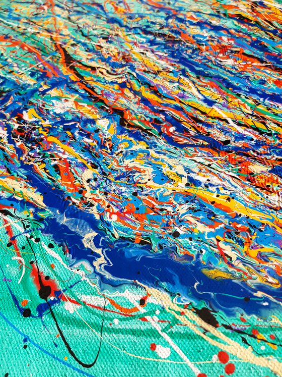 Ogino (H)140x(W)151 cm. Colorful Splash Abstract Painting