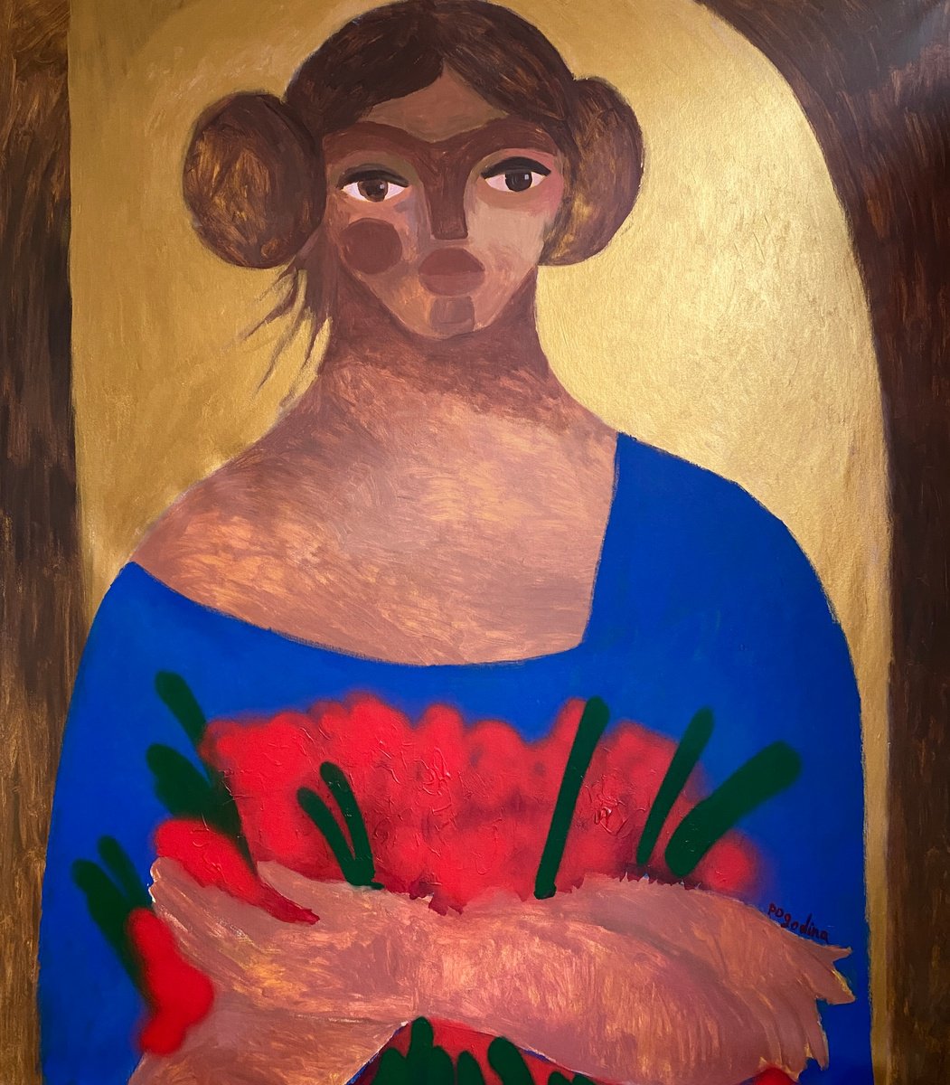 Impressionistic Portrait Acrylic Painting By Dasha Pogodina, 51 X 59, Madonna With Roses, Original Artwork