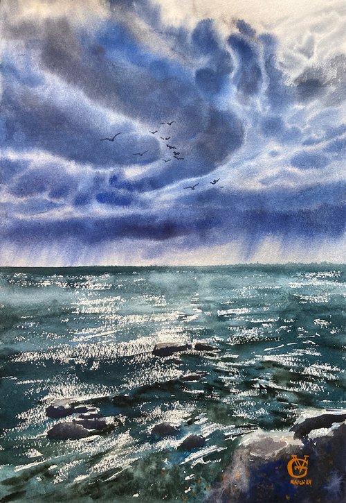 Cloudy seascape by Valeria Golovenkina